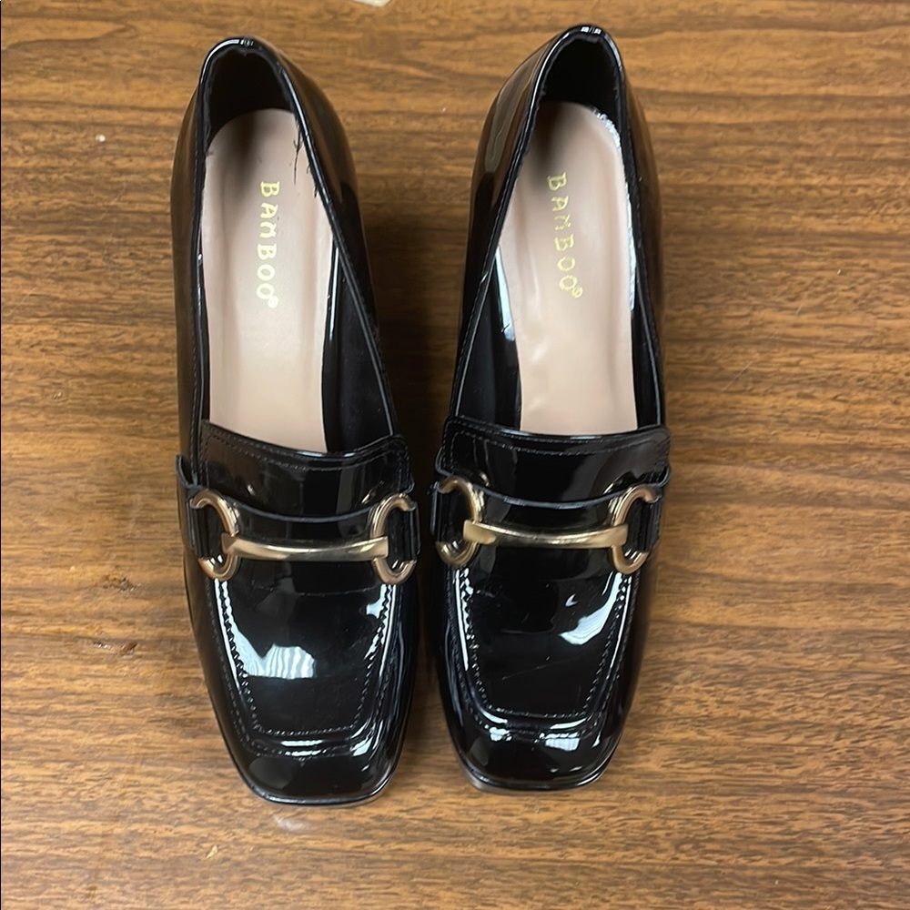 BAMBOO Black Patent Leather chunk heels